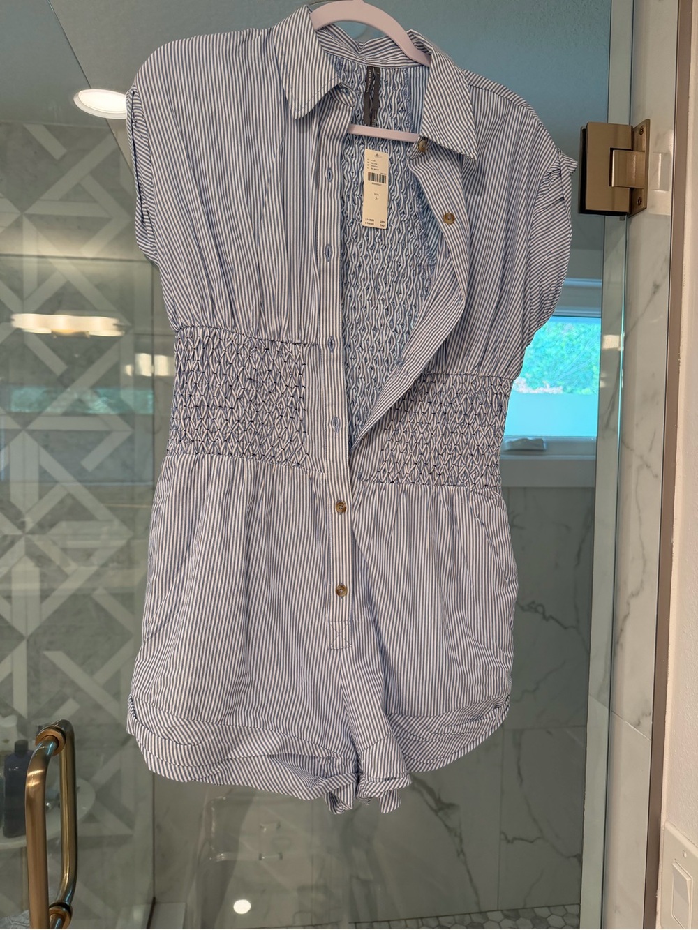 Anthropologie Blue & White Striped Short Sleeve Romper